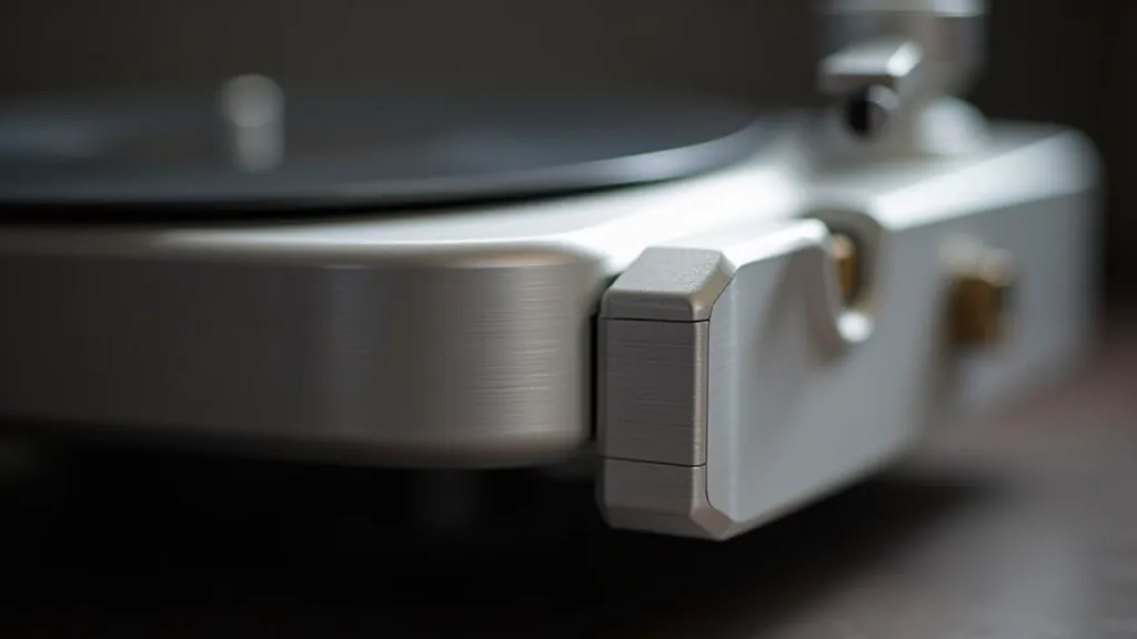 Detail strojního zpracování hliníkového pouzdra pro audio zesilovač
