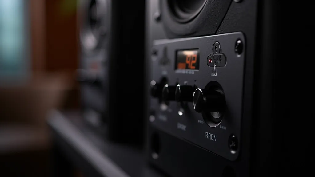 Detailní pohled na přední panel Studio Monitor Elite Pro s jasným displejovým panelem