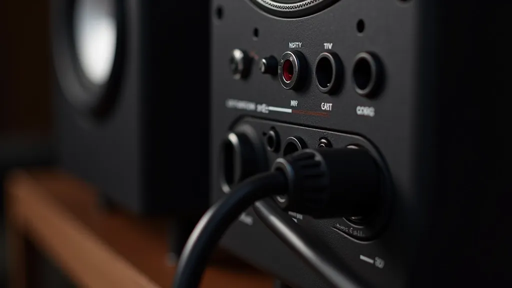 Zadní panel Studio Monitor Elite Pro se všemi konektory a portů, profesionální pohled