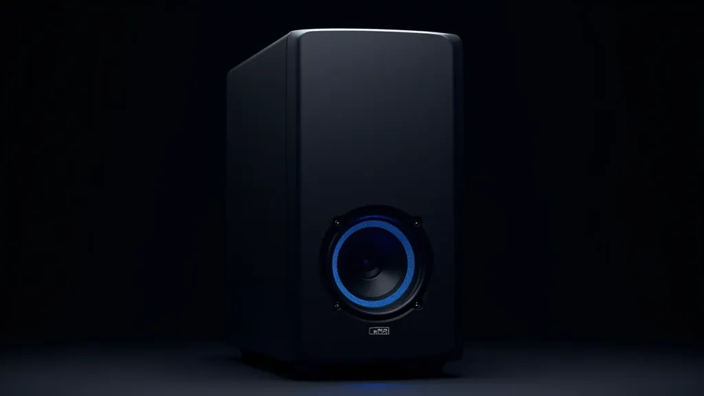 Profesionální studiový monitor reproduktor na tmavém pozadí s modrým LED osvětlením