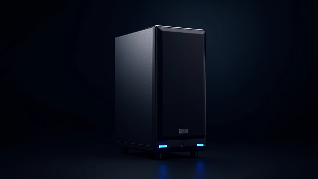 Moderní studiový monitor reproduktor s modrým LED osvětlením na černém pozadí