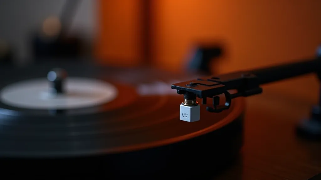 Přenoska instalovaná na tonearmě s vinylovou deskou připravenou k přehrávání